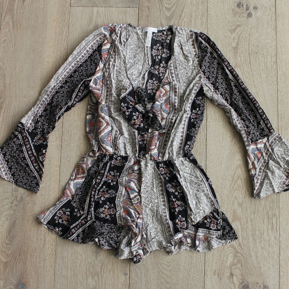 Leith Patterned Front-Tie Romper